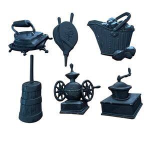 Vintage Sexton Black Cast Iron Kitchen Wall Decor Set 6 Cottage Core Farmhouse